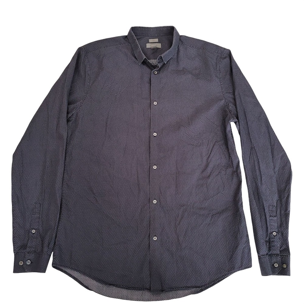 COS Men's Slim Fit Printed Navy Blue And White Long Sleeve Shirt Size 15 3/4 - Picture 2 of 10